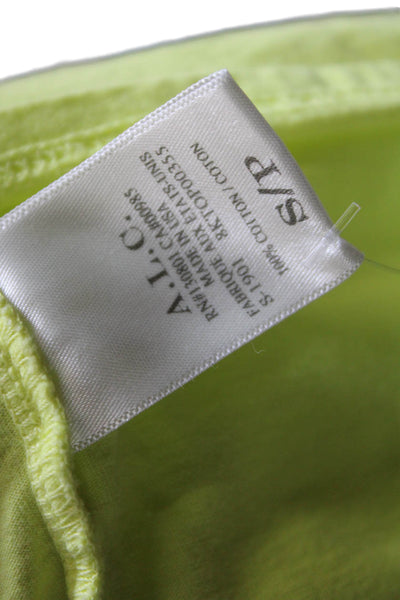 ALC Womens Cotton Short Sleeve Cropped Tie Waist T Shirt Neon Green Size S
