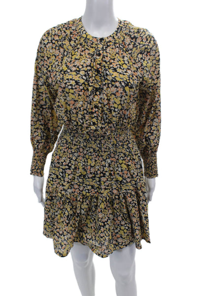Apiece Apart Womens Floral Long Sleeve Cinched Mini Dress Multi Size XS