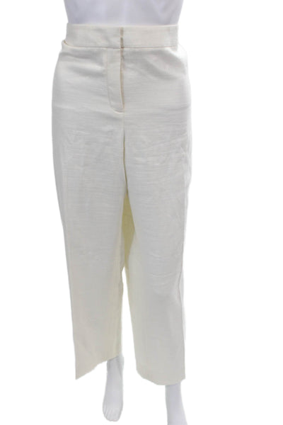 Lafayette 148 New York Womens Cotton Flat Front Straight Leg Pants White Size 36