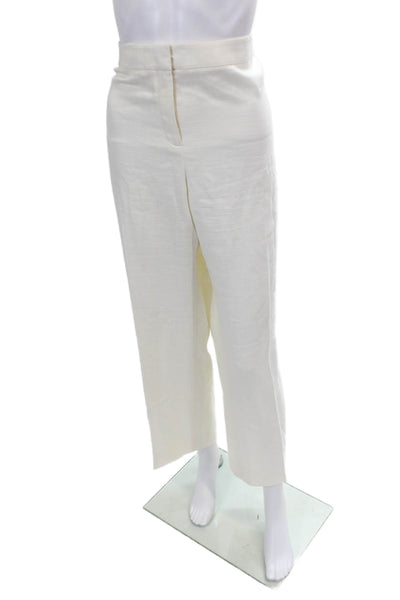 Lafayette 148 New York Womens Cotton Flat Front Straight Leg Pants White Size 36