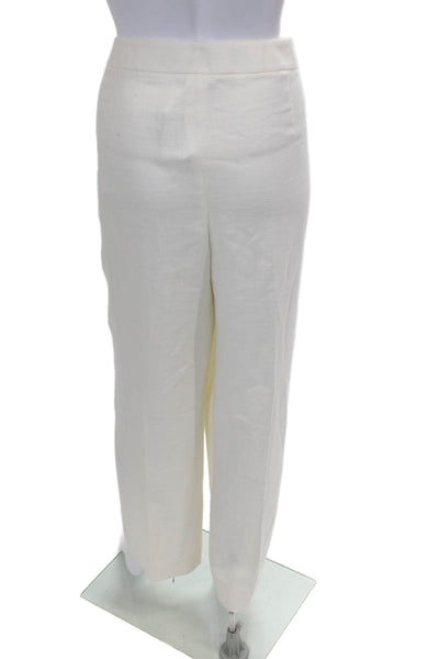 Lafayette 148 New York Womens Cotton Flat Front Straight Leg Pants White Size 36