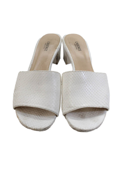 L'Agence Womens Leather Animal Print Open Toe Block Heel Mules White Size 7.5