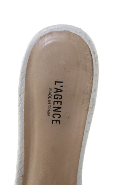 L'Agence Womens Leather Animal Print Open Toe Block Heel Mules White Size 7.5