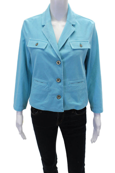 Renuar Womens Aquama Long Sleeve V-Neck Button Down Blazer Blue Size XL