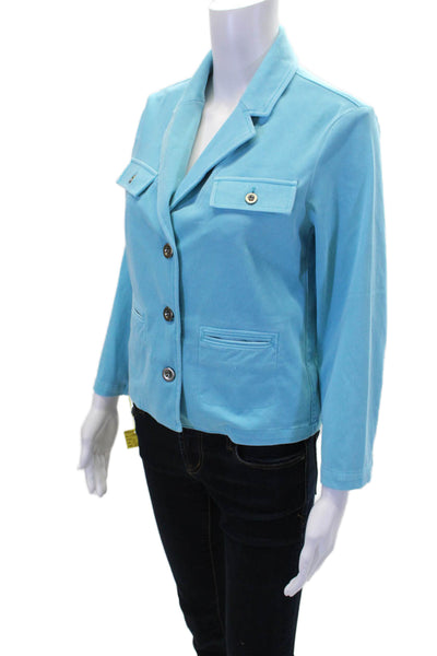 Renuar Womens Aquama Long Sleeve V-Neck Button Down Blazer Blue Size XL