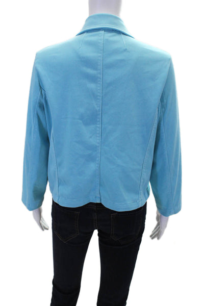 Renuar Womens Aquama Long Sleeve V-Neck Button Down Blazer Blue Size XL