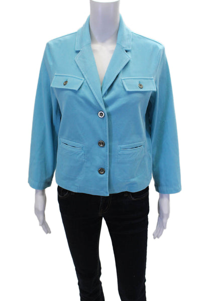 Renuar Womens Aquama Long Sleeve V-Neck Button Down Blazer Blue Size 2X