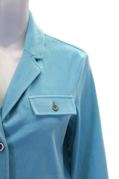 Renuar Womens Aquama Long Sleeve V-Neck Button Down Blazer Blue Size 2X