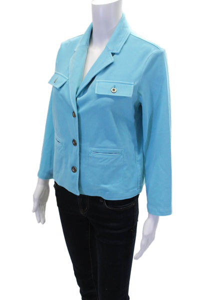 Renuar Womens Aquama Long Sleeve V-Neck Button Down Blazer Blue Size 2X
