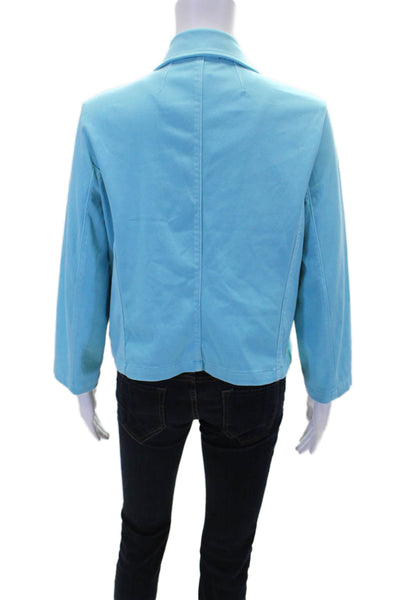 Renuar Womens Aquama Long Sleeve V-Neck Button Down Blazer Blue Size 2X