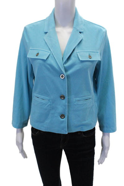 Renuar Womens Aquama Long Sleeve V-Neck Button Down Blazer Blue Size L