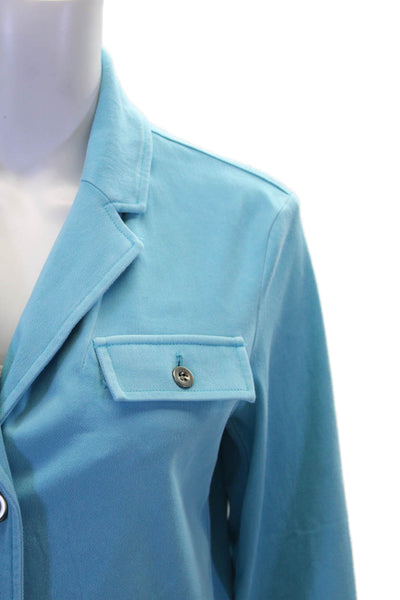 Renuar Womens Aquama Long Sleeve V-Neck Button Down Blazer Blue Size L