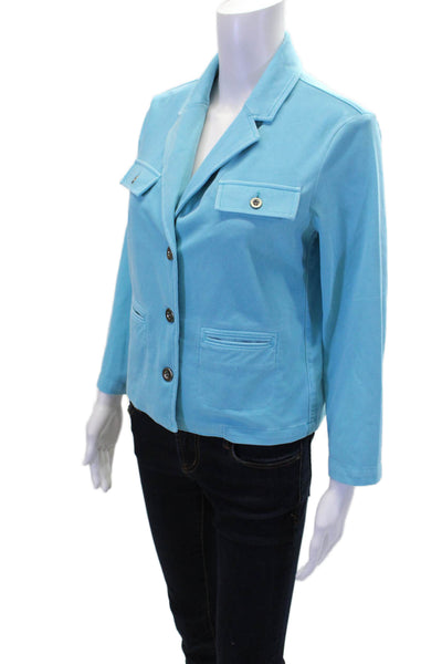 Renuar Womens Aquama Long Sleeve V-Neck Button Down Blazer Blue Size L