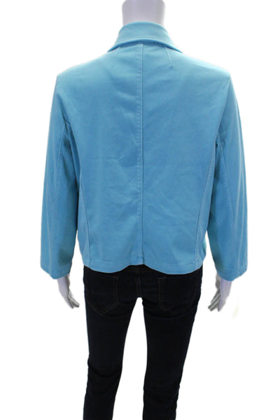 Renuar Womens Aquama Long Sleeve V-Neck Button Down Blazer Blue Size L