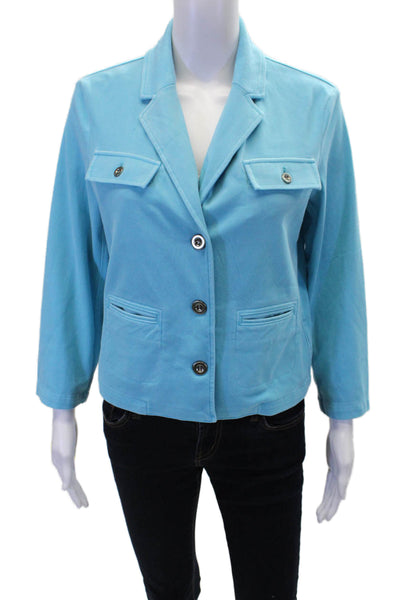 Renuar Womens Aquama Long Sleeve V-Neck Button Down Blazer Blue Size M