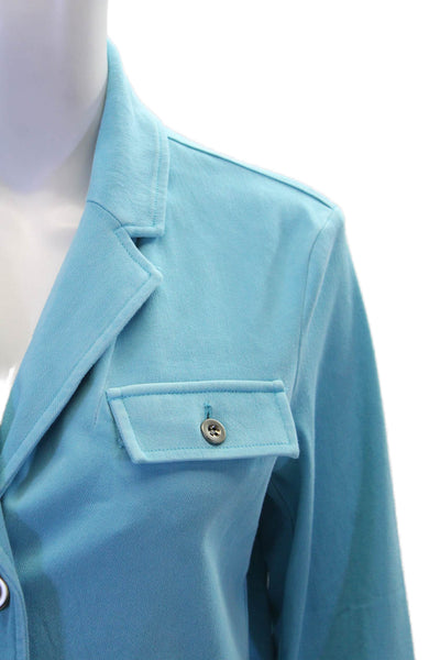 Renuar Womens Aquama Long Sleeve V-Neck Button Down Blazer Blue Size M