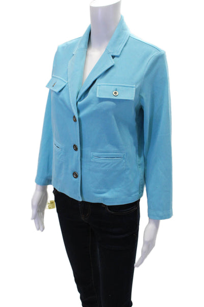 Renuar Womens Aquama Long Sleeve V-Neck Button Down Blazer Blue Size M