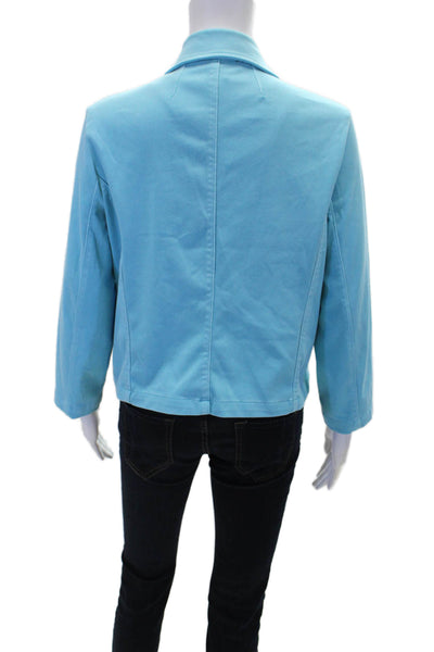 Renuar Womens Aquama Long Sleeve V-Neck Button Down Blazer Blue Size M