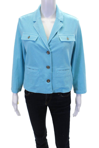 Renuar Womens Aquama Long Sleeve V-Neck Button Down Blazer Blue Size S
