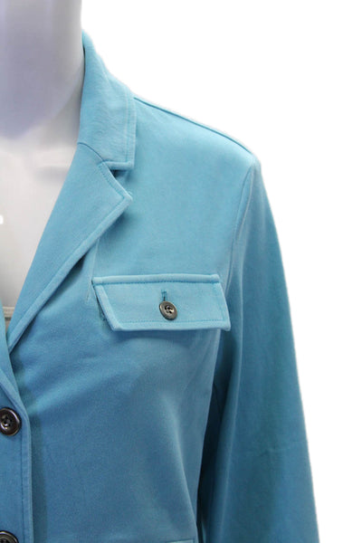 Renuar Womens Aquama Long Sleeve V-Neck Button Down Blazer Blue Size S