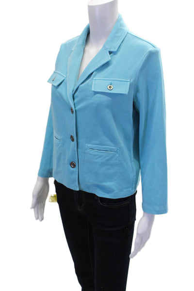 Renuar Womens Aquama Long Sleeve V-Neck Button Down Blazer Blue Size S