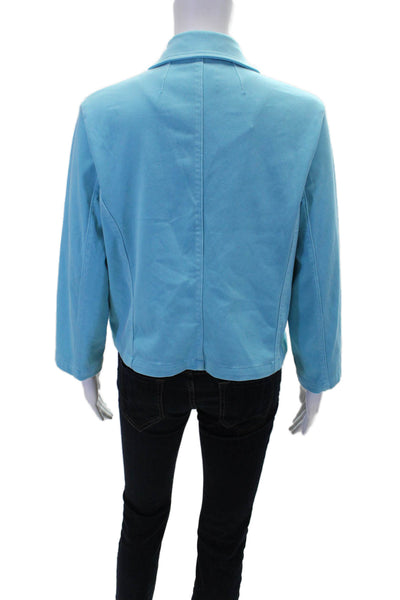 Renuar Womens Aquama Long Sleeve V-Neck Button Down Blazer Blue Size S