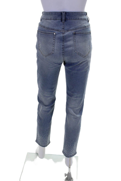 Renuar Womens Blue Wash Embellished Straight Leg Skinny Pants Blue Size 2