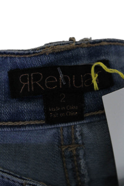 Renuar Womens Blue Wash Embellished Straight Leg Skinny Pants Blue Size 2