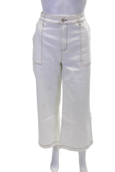 Renuar Womens Utility Contrast Stitch Wide Leg Zip Fly Pants White Size 12