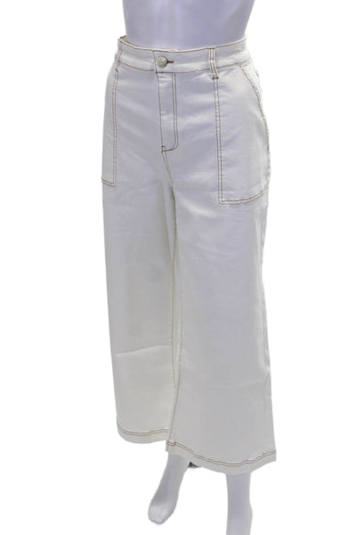 Renuar Womens Utility Contrast Stitch Wide Leg Zip Fly Pants White Size 12
