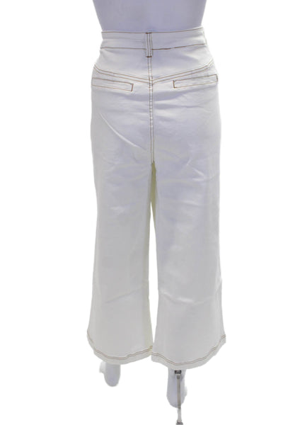 Renuar Womens Utility Contrast Stitch Wide Leg Zip Fly Pants White Size 12
