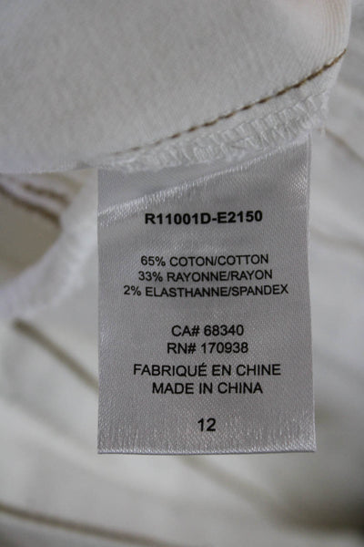 Renuar Womens Utility Contrast Stitch Wide Leg Zip Fly Pants White Size 12