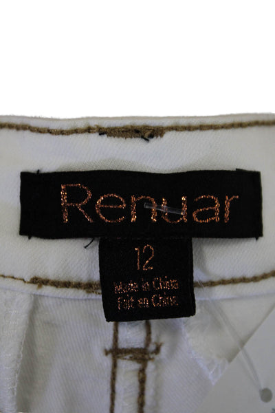 Renuar Womens Utility Contrast Stitch Wide Leg Zip Fly Pants White Size 12