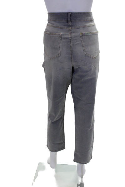 Renuar Womens Cotton Embellished Straight Leg Skinny Mid Rise Pants Gray Size 12