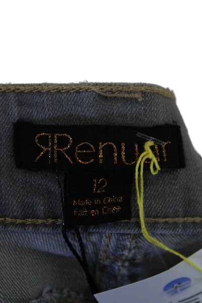 Renuar Womens Cotton Embellished Straight Leg Skinny Mid Rise Pants Gray Size 12