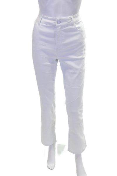 Renuar Womens Straight Leg Mid Rise Zip Button Skinny Pants White Size 8