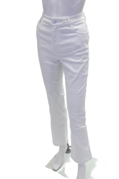 Renuar Womens Straight Leg Mid Rise Zip Button Skinny Pants White Size 8
