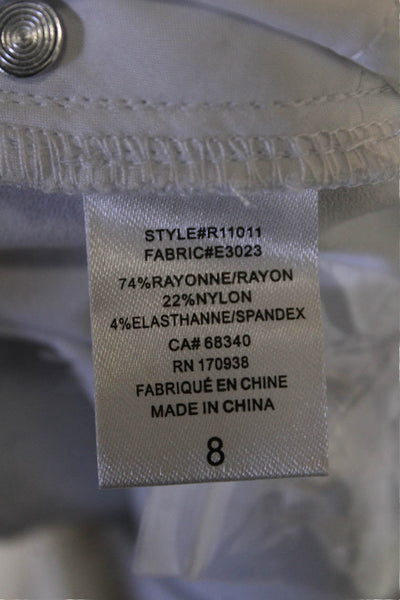 Renuar Womens Straight Leg Mid Rise Zip Button Skinny Pants White Size 8