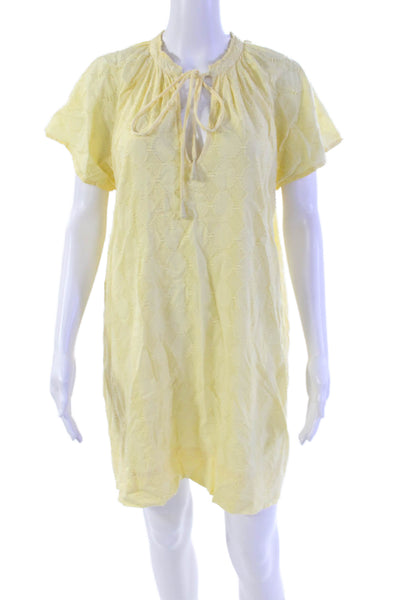 Apiece Apart Womens Key Hole Neck Short Sleeves Dress Yellow Size Small