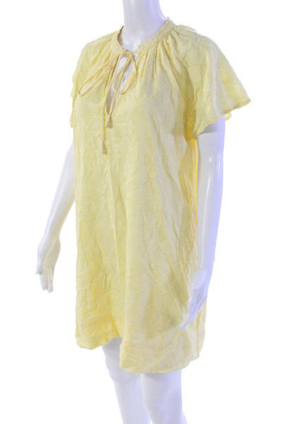 Apiece Apart Womens Key Hole Neck Short Sleeves Dress Yellow Size Small