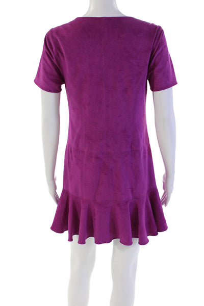 Anna Cate Womens Front Zip Short Sleeve V Neck Faux Leather Dress Purple Small