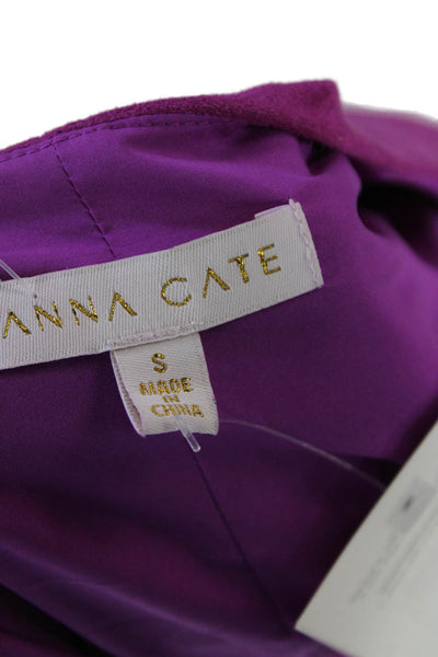 Anna Cate Womens Front Zip Short Sleeve V Neck Faux Leather Dress Purple Small