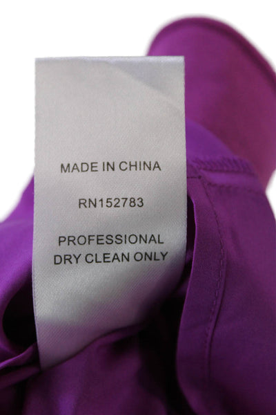 Anna Cate Womens Front Zip Short Sleeve V Neck Faux Leather Dress Purple Small