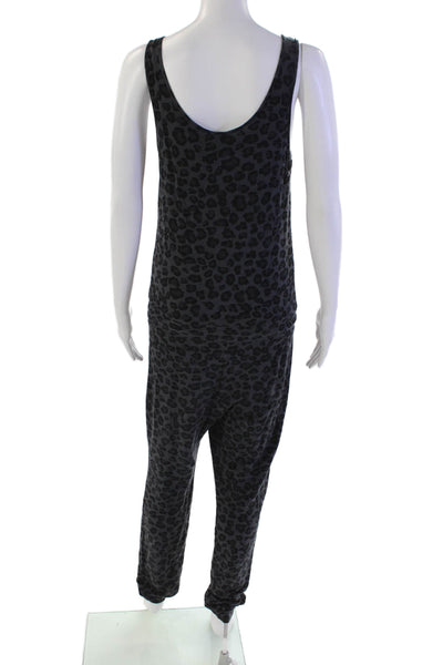 Monrow Womens Sleeveless Scoop Neck Knit Leopard Print Jumpsuit Gray Size Small