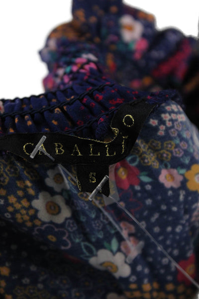 Caballero Womens Long Sleeve Smocked Crew Neck Floral Mini Dress Blue Size Small