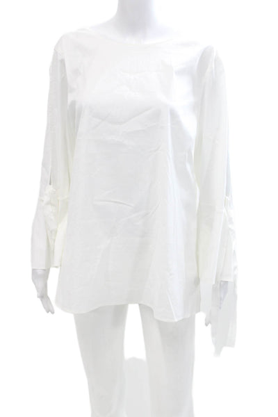 Lafayette 148 New York Womens 3/4 Sleeve Round Neck Blouse Top White Size 12