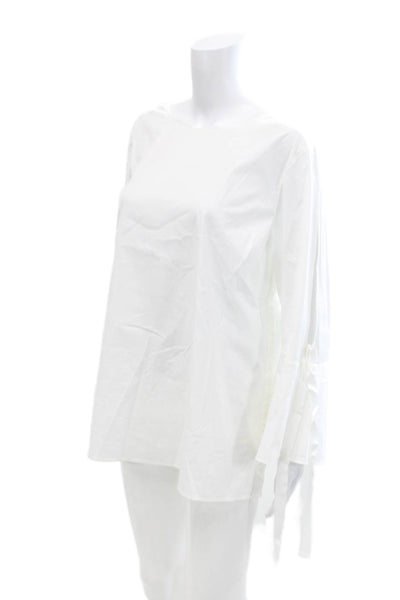 Lafayette 148 New York Womens 3/4 Sleeve Round Neck Blouse Top White Size 12