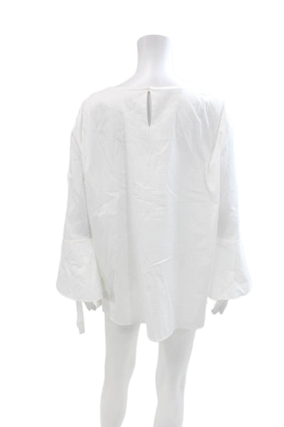 Lafayette 148 New York Womens 3/4 Sleeve Round Neck Blouse Top White Size 12