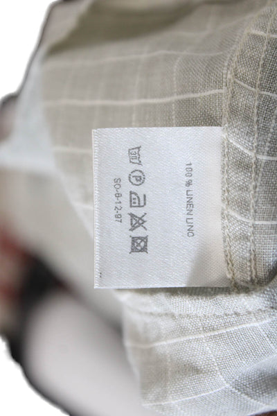 Ermenegildo Zegna Womens Linen Collar Long Sleeve Plaid Top Cream Size L