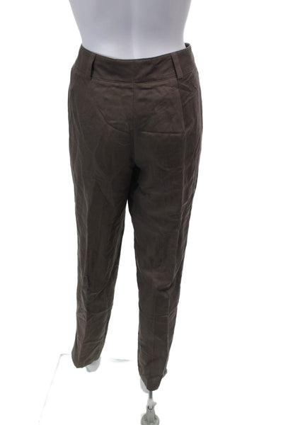 Black Label Womens Linen Zip Button Straight Leg Casual Pants Brown Size M